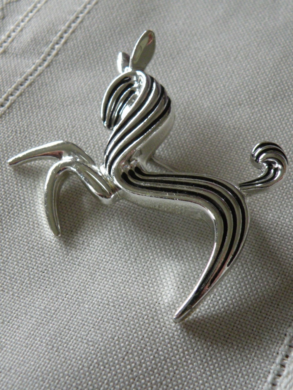 Vintage Emmons Art Deco Stylized Horse or Zebra Silver Tone Pin, Brooch